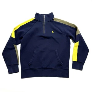 Polo Ralph Lauren Boys Quarter Zip Pullover Cotton Knit Sweater Sz M 10/12 Navy - Picture 1 of 8