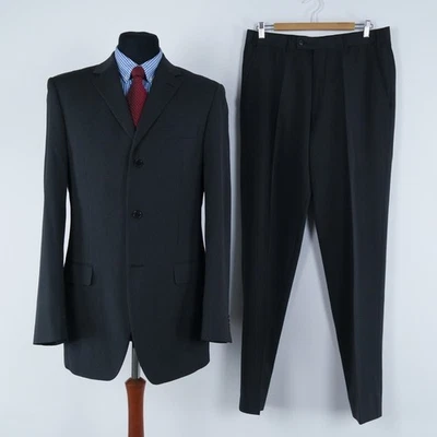 Mens Striped Suit 40L US Size Trousers W34 L35 MANGUUN Dark Grey 2 Piece - Image 1 of 4