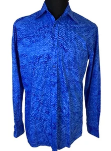 Camisa Three Islands Hombre Mediana Azul Geométrica Abotonada Tropical NUEVA - Imagen 1 de 14