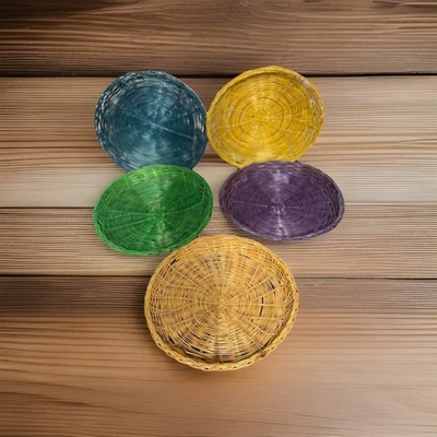 Juego boho vintage de mimbre ratán portaplatos de papel cesta decoración de pared (lote de 6) Foto 1 de 4
