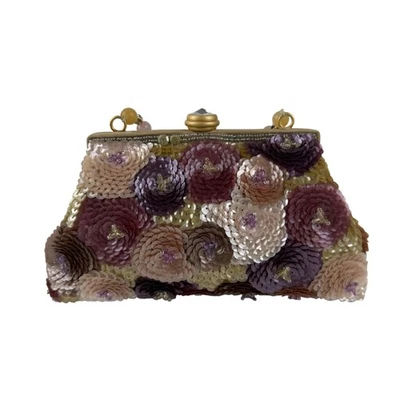 Neiman Marcus Che Che NY Sequin Floral Kiss Lock Bag Womens Beaded Strap Clutch - image 1 of 4