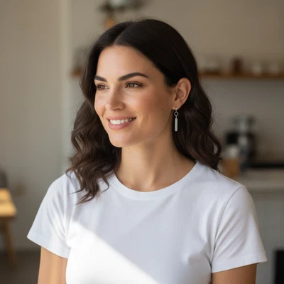 Brincos J. Jill Shell barra gota madrepérola tom prata círculo martelado praia - Imagem 1 de 4