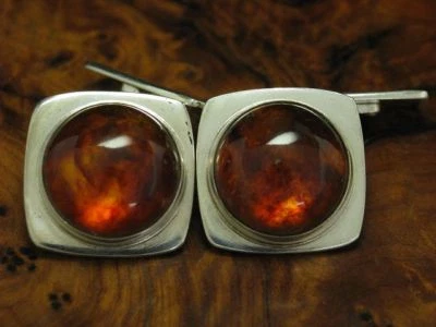 925 Argento Sterling Gemelli Con Ambra Ricoperto / Vero Argento / 15,1g - Immagine 1 di 3