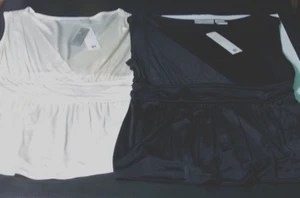 Zwei Blusen PL Petite 1 schwarz 1 elfenbeinfarben tiefer Ausschnitt V-Ausschnitt ärmellos Menge 2 neu mit Etikett - Bild 1 von 12