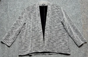 Eileen Fisher Sweater Women XL Black White Cardi Open Marled Beachy Comfy Travel - Picture 1 of 14