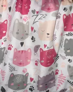 Cat & Mouse Fun print Pink Gray Fabric Shower Curtain 72” x 72” - New - Picture 1 of 2