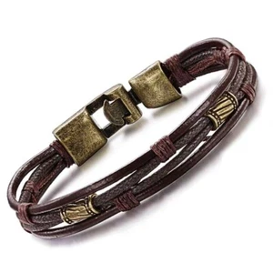 Vintage Leather Wrist Band Brown Rope Bracelet Bangle Braided Hand Strap - Picture 1 of 6