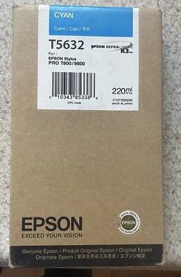 GENUINE EPSON T5632 220ML CYAN INK STYLUS PRO 7800 7880 9800 9880 AS T6032 E - Image 1 of 2