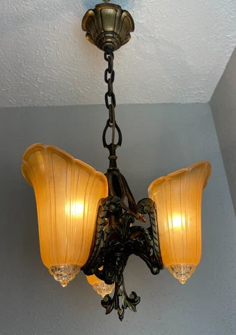 Vintage Art Deco 3 Light Slip Shade Fixture Cover