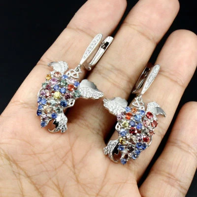 Orecchini In Argento Sterling 925 Con Zaffiro Naturale Gemma Gioiello Regalo - Immagine 1 di 4