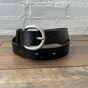 Womens Black Laser Cut Out 100% Leather Belt Sz XL Boho Hippie Western Festival - Picture 1 of 16