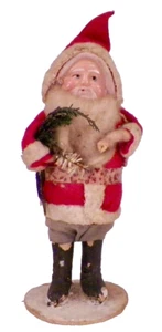 Santa Claus Figure Christmas Decoration Celluloid Face Cloth Wire Vintage #51 - Picture 1 of 8