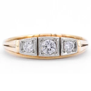 T. 56 - Vintage brillante 0,25 ct. Anillo de tres piedras de diamantes en oro amarillo 585/14K - Imagen 1 de 9