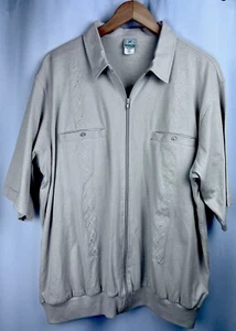 Haband Mens Beige Short Sleeve Full Zip Collared Shirt Size XL Design 2 Pocket - Picture 1 of 7