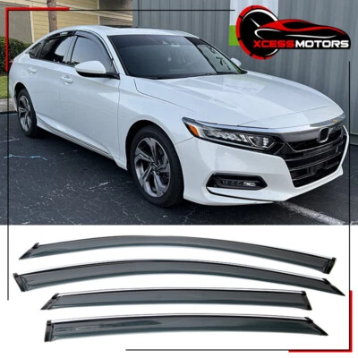 Se adapta a viseras de ventana acrílicas estilo OE para Honda Accord 18-25 sedán con juego de 4 piezas cromadas Foto 1 de 4