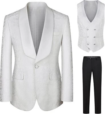 Men's Tuxedo Suits 3 Piece Wedding Prom Suits Paisley Blazer Jacket Vest Pants - Image 1 of 4