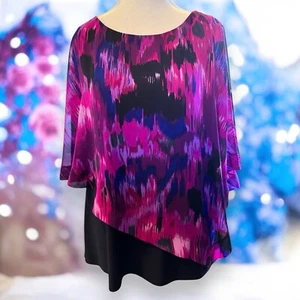 Liz Jordan XL 16 18 Purple Pink Chiffon Split Sleeve Stretch Lined Dressy Top - Picture 1 of 4