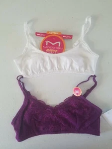 Maidenform Girl Bralettes 2 pack Medium & Large Purple Lace & White - Picture 1 of 4