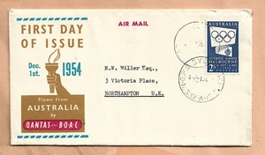 FIRST FLIGHT QUANTAS  BOAC FLOWN FROM AUSTRALIA FDC 1954 - Picture 1 of 1