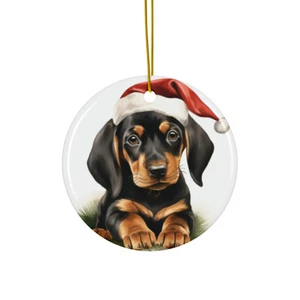 Adorno colgante de cerámica para árbol de Navidad - Dibujo de cachorro Coonhound negro y tostado - Imagen 1 de 4