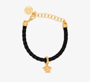 NWT Versace La Medusa Gold Tone Goddess Black Braided Leather Bracelet - Picture 1 of 11