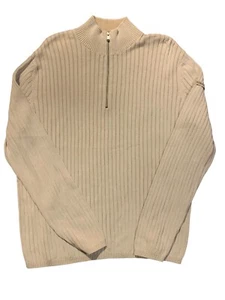 Calvin Klein 1/4 Zip Mens Sweater Tan Striped High Neck Size L - Picture 1 of 6