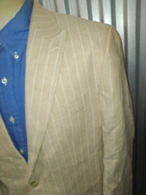 Chaqueta Blazer 40R Marrón Melocotón Slub LINO Vela Rayas Yate PICO Solapa Foto 1 de 4
