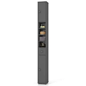 Slim Bathroom Tall Cabinet w/ 2 Doors 5 Adjustable Shelves Narrow Tower Gray - Picture 1 of 8