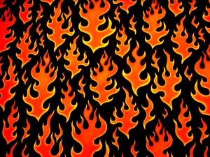 Quilt Fabric 1 7/8 Yard Orange & Yellow Flames on Black Premium Cotton Vtg Nov - Picture 1 of 2