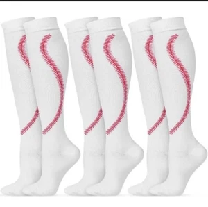 Cindeer Girls youth small medium white tall baseball socks 3 pair new - Picture 1 of 3
