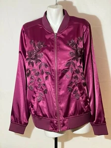 Torrid Satin Women Floral Embroidered Bomber Jacket Zip Up 2 2X Purple New NWT - Picture 1 of 8