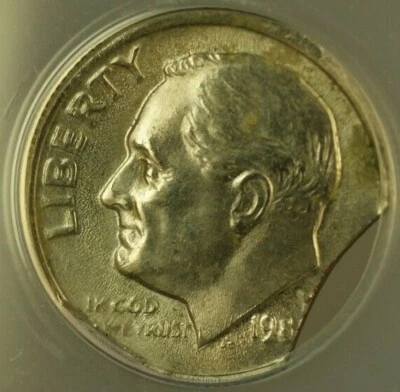 1981-1985 (ND) Roosevelt Dime 10c Mint Error Doubled Curved Clip ANACS MS-63 - Image 1 of 4