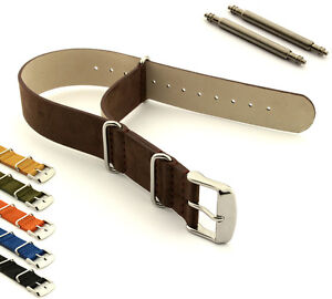 Suede Genuine Leather Military Watch Strap Band SS. Buckle 18 20 22 24 Nato MM
