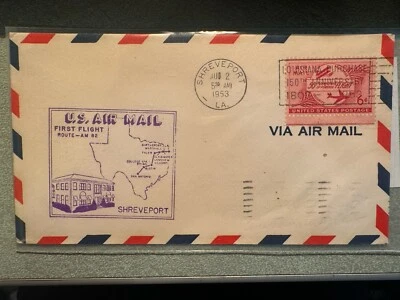 First Airmail Flight Cover Shreveport LA August 2 1953 - Image 1 of 2