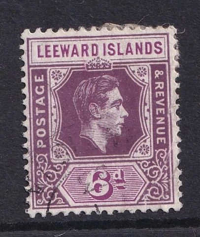 1938 LEEWARD ISLANDS - KGV1 - SG:109  - 6d DEEP PURPLE & BRIGHT  - USED Cover
