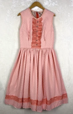 Vintage 60's Dress Womens Medium Midi Fit and Flare Darted Switch Dot Cocktail - Image 1 of 4