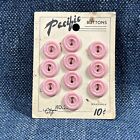 Vintage Pacific Buttons 1/2” Pink 2 Hole 10 Buttons On Card Marked .10 Cent