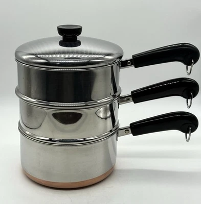 Revere Ware 2Qt Saucepan Copper Stainless Steamer Double Boiler Insert & Lid - Image 1 of 4