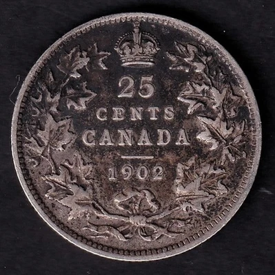 Canada 1902 25c Twenty Five Cent Silver Quarter King Edwards VII F+ .925 Silver - Image 1 of 2