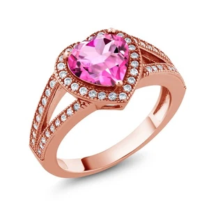 18K Rose Gold Plated Silver Ring Heart Shape Mystic Topaz and Moissanite (2.69 - Picture 1 of 4