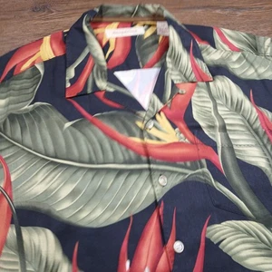 Tommy Bahama Shirt Mens Large Black Silk Floral Hawaiian Button Up Camp Casual - Picture 1 of 7