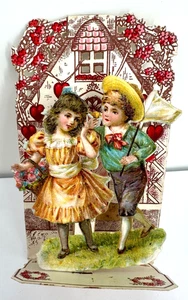 Antique Die-Cut Pop Up 3D Valentine Card My Love Sincere Regards Germany 1800s - Picture 1 of 6