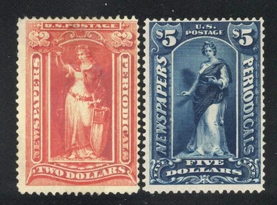US SCOTT #PR120 + #PR121 - LOS SELLOS DE PERIÓDICO DE $2.00 + $5.00 **1895*COMO NUEVO** Foto 1 de 2