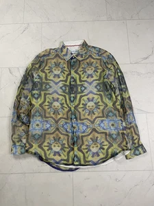 Camisa Robert Graham Para Hombres Seda Transparente Superposición Tinte Sol Contraste Puño Botón - Imagen 1 de 11