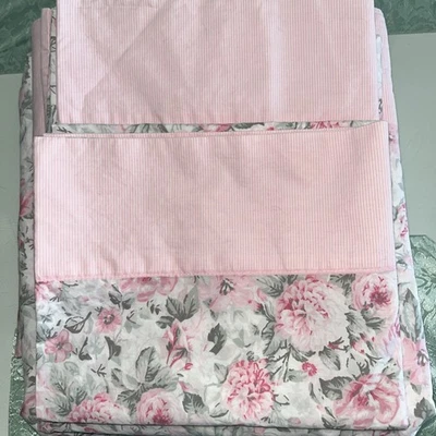 LAURA ASHLEY Aveline Pink Floral QUEEN SHEET SET 4P 100% COTTON  Excellent - Image 1 of 4