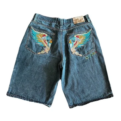 Vtg 90's COOGI Embroidered EAGLE WINGS HiP HoP OG Denim Shorts - Image 1 of 3
