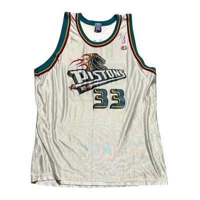 DETROIT PISTONS #33 GRANT HILL SIZE L WHITE JERSEY CHAMPION VTG NBA BASKETBALL - Image 1 of 4