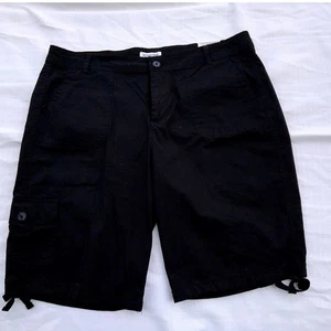 NWT Sz 14-St. John's Bay Bermuda Shorts - Black Twill Cargo Tie Hem - Size 14 - Picture 1 of 5