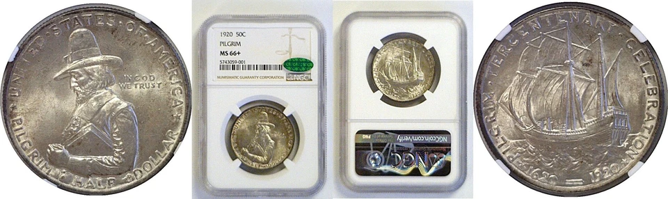 1920 Pilgrim Commemorative Half Dollar   NGC MS-66+   CAC - Image 1 of 3