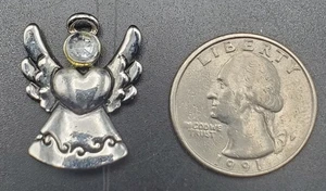 Angel with Crystal Face Silver Religious Charm †† Vintage Jewelry - Picture 1 of 3